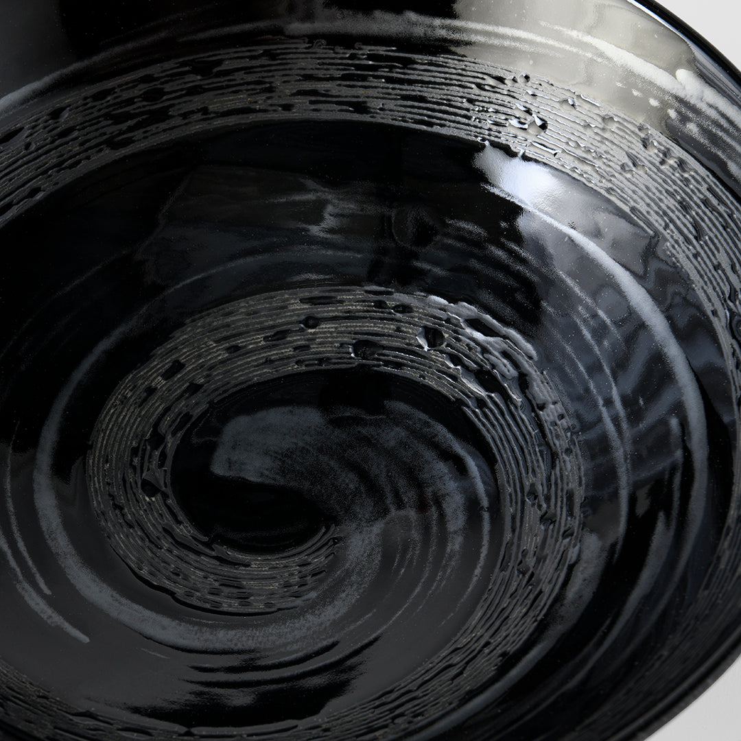 Premium Ceramic Ramen Bowl – Black Gunmetal Swirl Glaze 24.5cm, 900ml