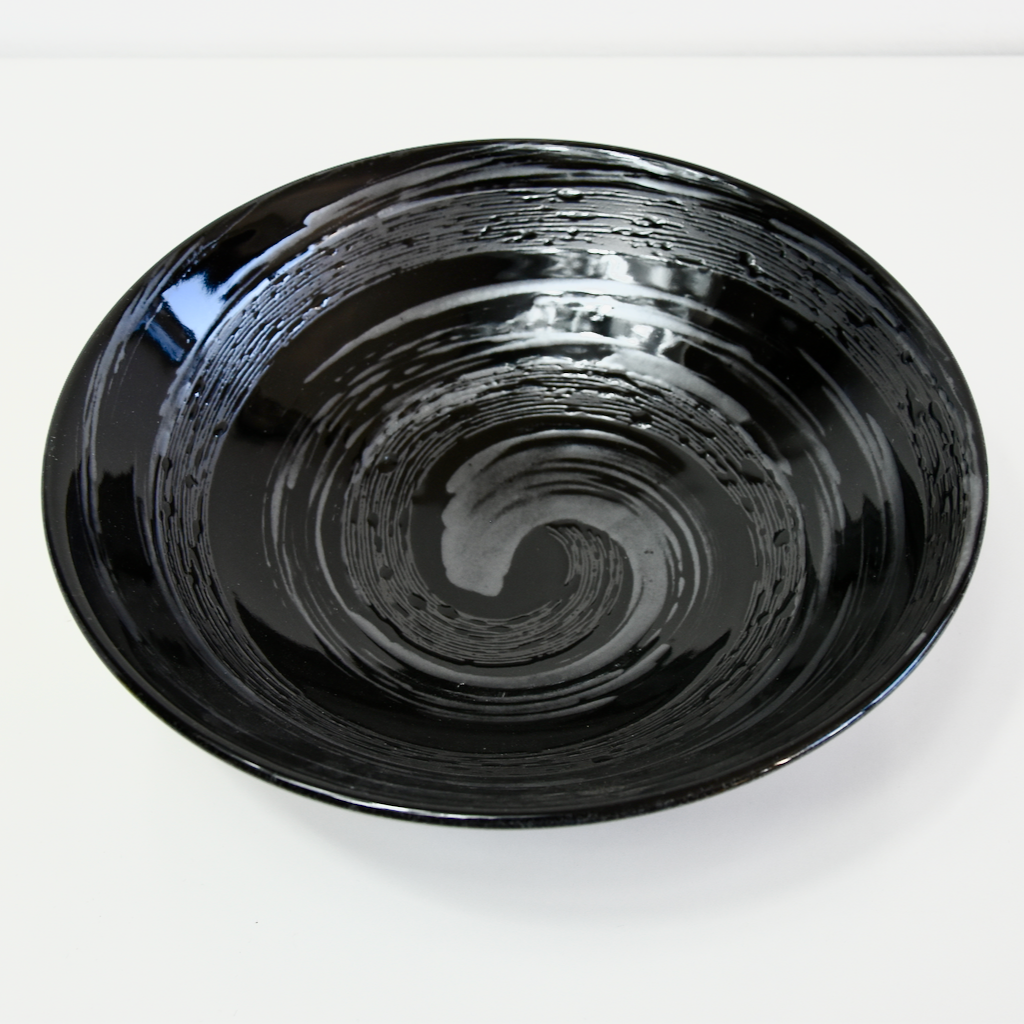 Premium Ceramic Ramen Bowl – Black Gunmetal Swirl Glaze 24.5cm, 900ml