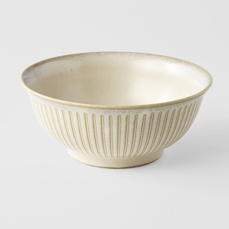 Premium Ceramic Udon Bowl – Cream Ridged Alabaster Glaze 18cm, 700ml