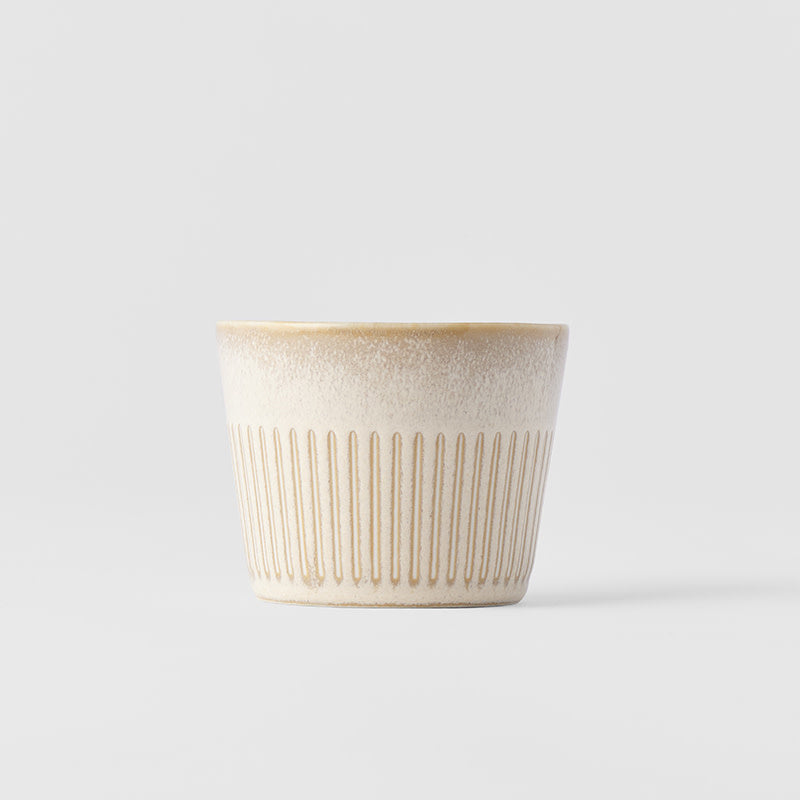Premium Soba Cup – Beige Ridged Alabaster Glaze 175ml