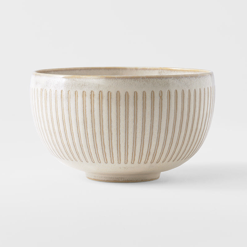 Premium Deep Bowl – Beige Ridged Alabaster Glaze 15.5cm, 800ml