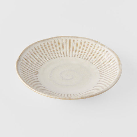 Premium Tapas Plate – Beige Ridged Alabaster Glaze 16.5cm