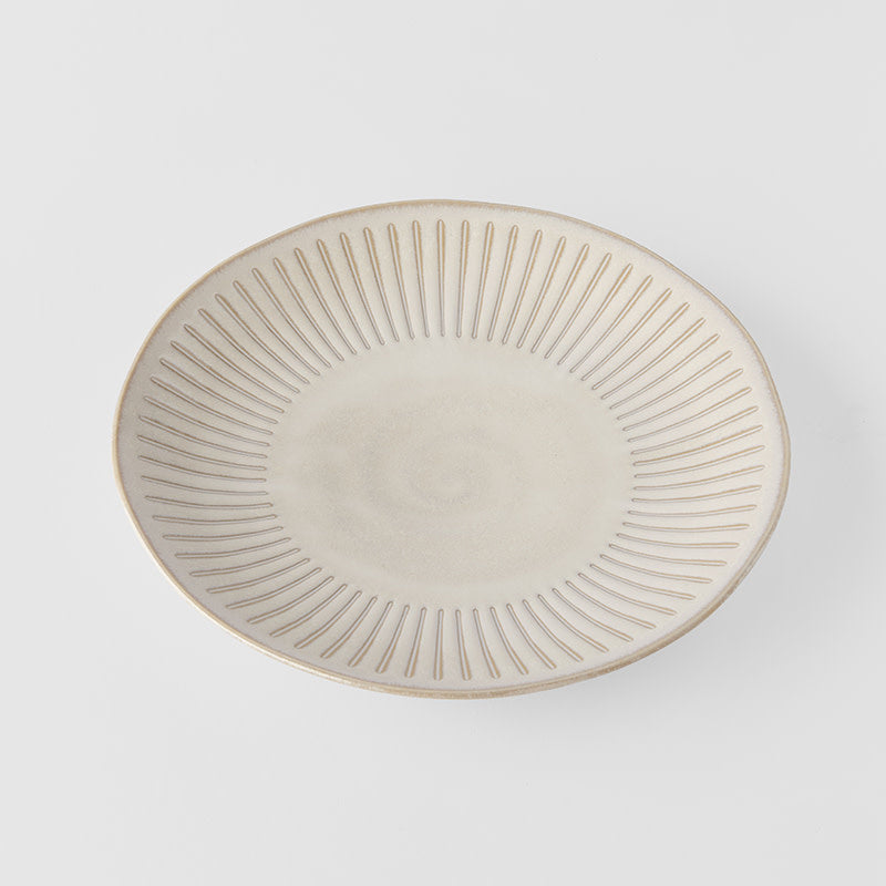 Premium Dinner Plate – Beige Ridged Alabaster Glaze 23cm