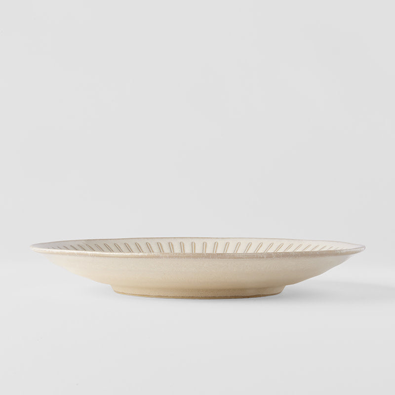 Premium Dinner Plate – Beige Ridged Alabaster Glaze 23cm