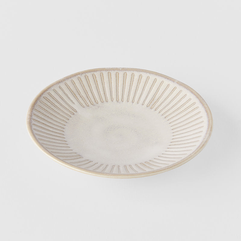 Premium Large Sauce Dish – Beige Ridged Alabaster Glaze 12cm, 40ml