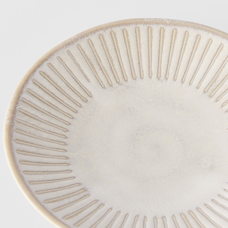 Premium Large Sauce Dish – Beige Ridged Alabaster Glaze 12cm, 40ml