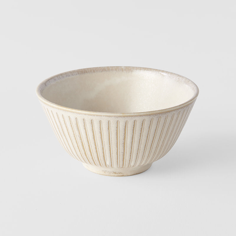 Premium Ceramic Rice Bowl – Cream Ridged Alabaster Glaze 12cm, 220ml