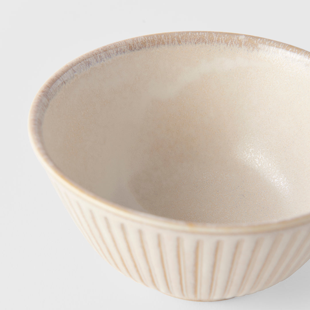 Premium Ceramic Rice Bowl – Cream Ridged Alabaster Glaze 12cm, 220ml