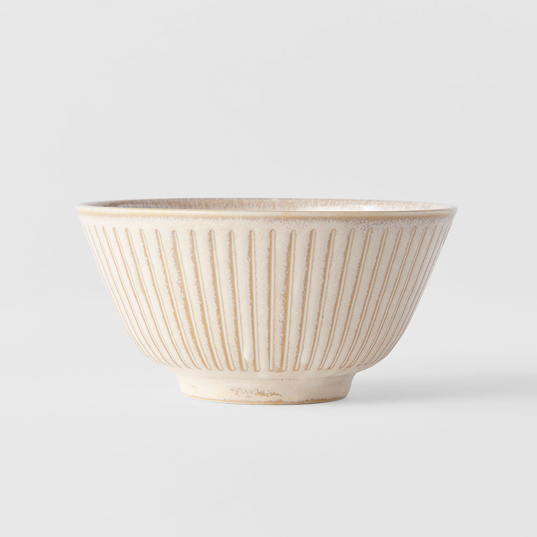 Premium Ceramic Rice Bowl – Cream Ridged Alabaster Glaze 12cm, 220ml