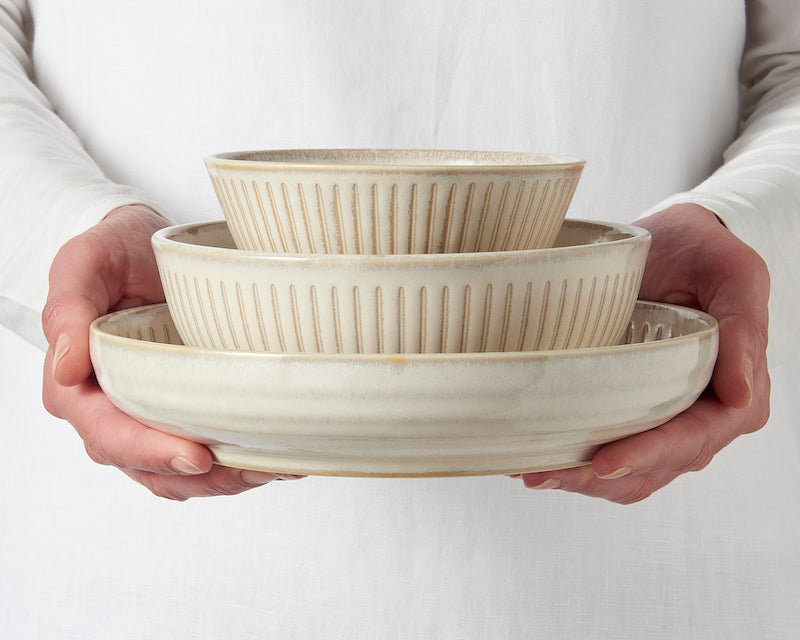 Premium Ceramic Rice Bowl – Cream Ridged Alabaster Glaze 12cm, 220ml
