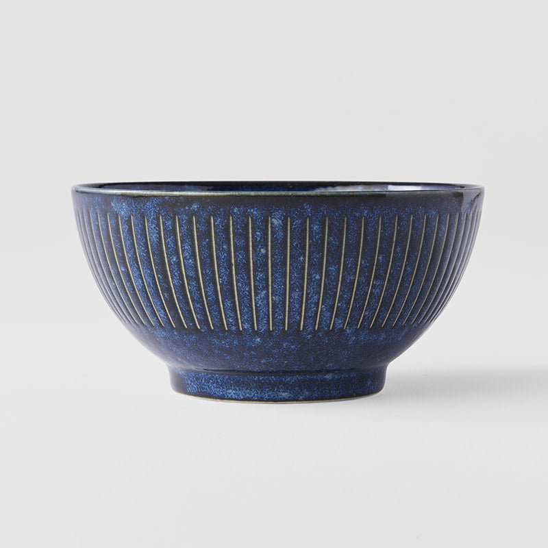 Premium Ridged Rice Bowl – Dark Blue Indigo Blue Glaze 13.3cm, 300ml