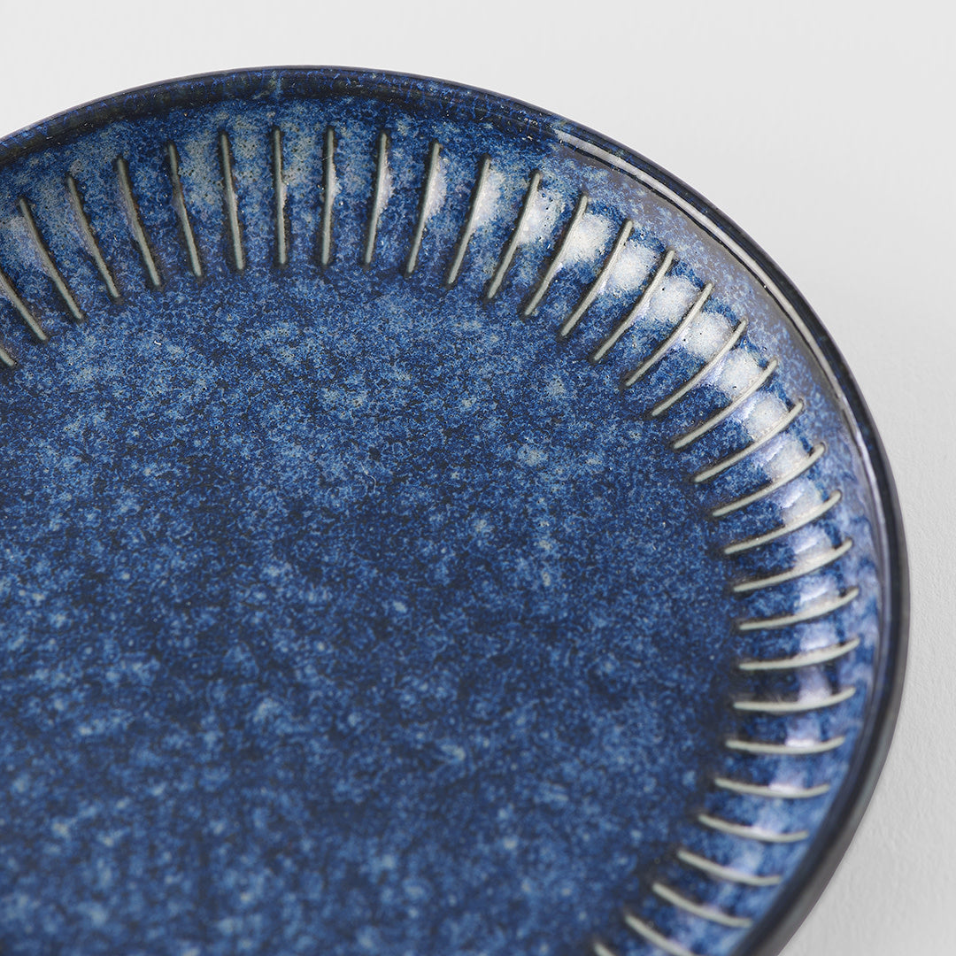 Premium 9cm Ridged Indigo Design Ceramic Sauce Dish 20ml Dishwasher Microwave Safe