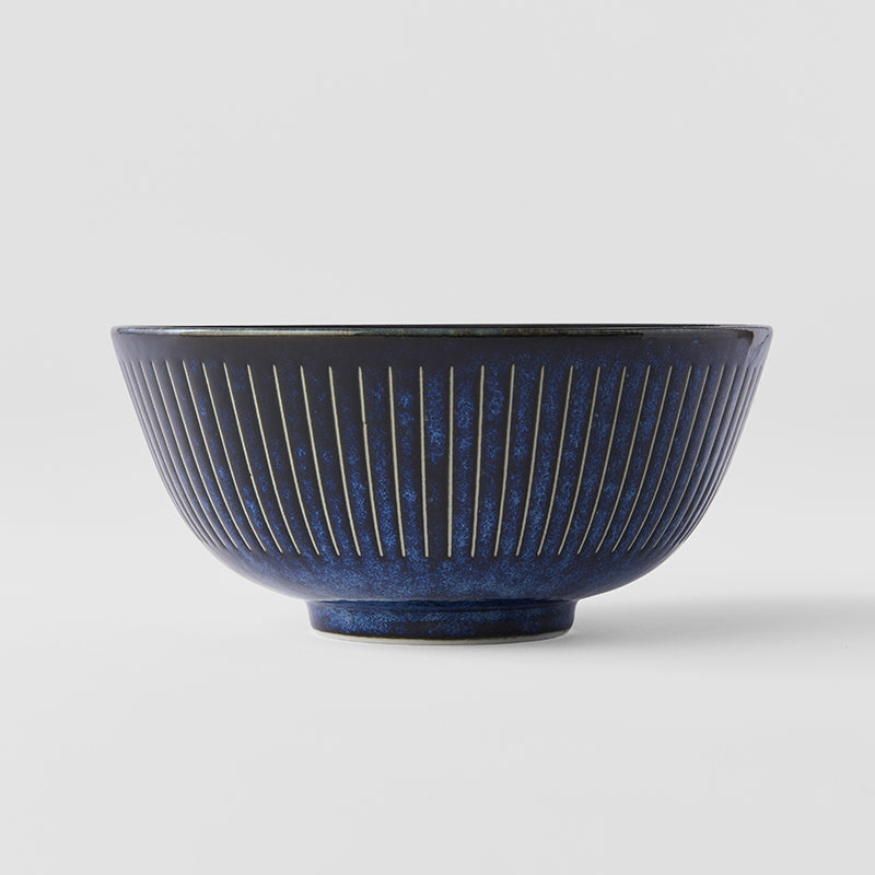 Premium Ceramic Bowl – Blue Ridged Indigo Glaze 16cm, 550ml