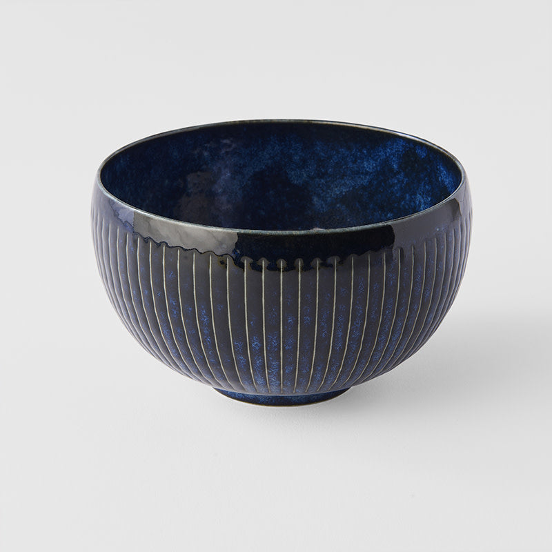 Premium Ridged Rice Bowl – Dark Blue Indigo Blue Glaze 13.3cm, 300ml