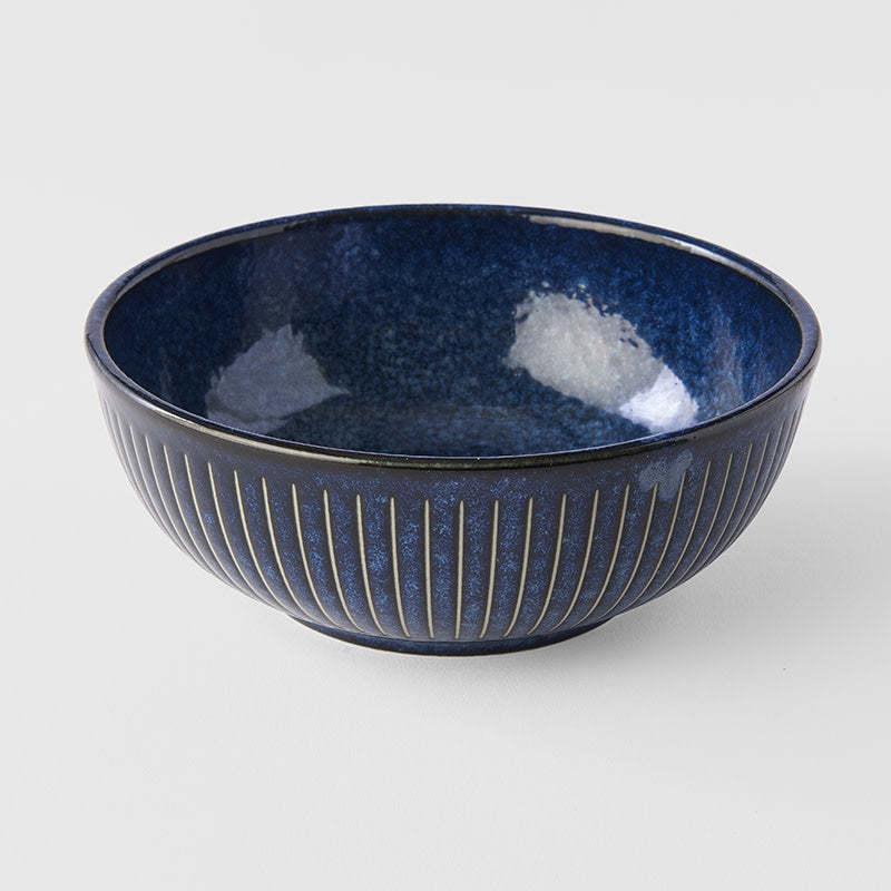 Premium Ridged Pasta Bowl – Dark Blue Indigo Blue Glaze 16cm, 450ml