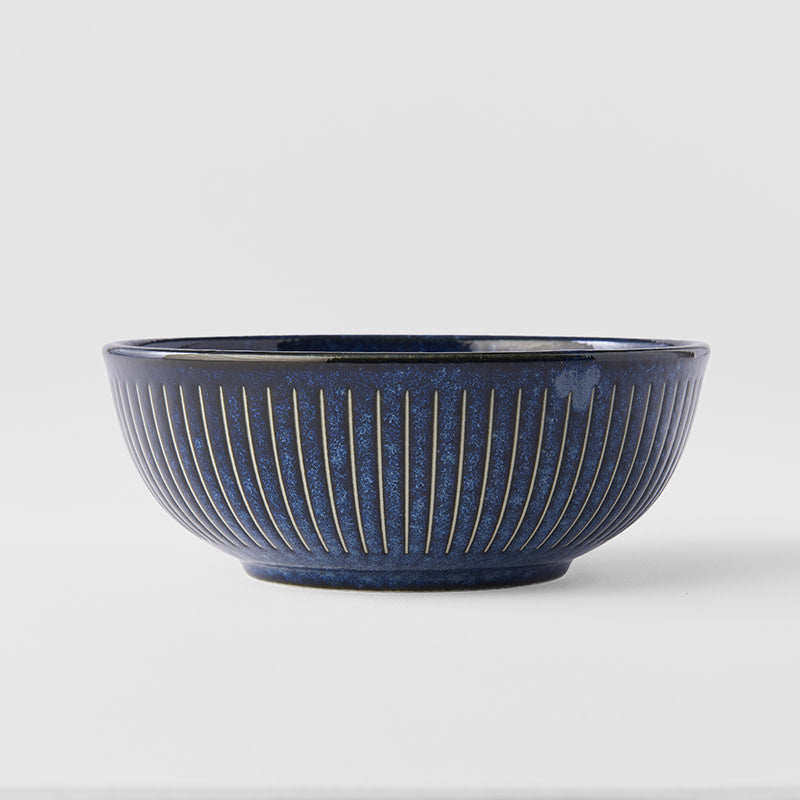 Premium Ridged Pasta Bowl – Dark Blue Indigo Blue Glaze 16cm, 450ml