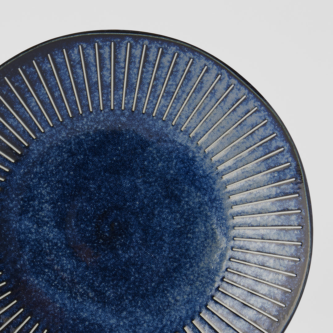 Premium 25cm Ridged Indigo Glaze Ceramic Dinner Plate Dishwasher Microwave Safe