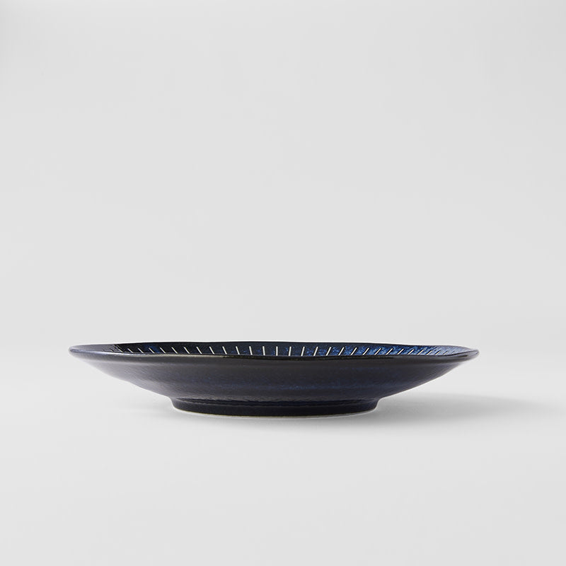 Premium 25cm Ridged Indigo Glaze Ceramic Dinner Plate Dishwasher Microwave Safe