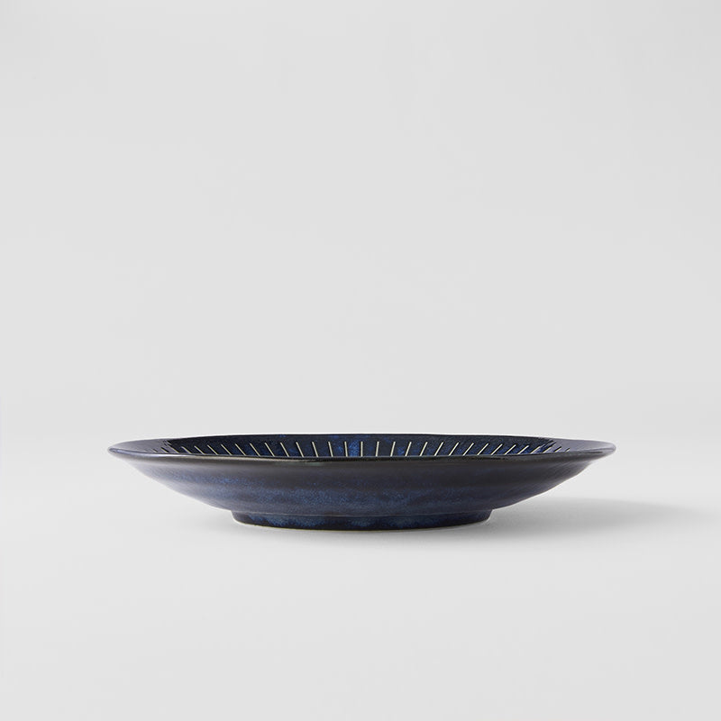 Premium 23cm Ridged Indigo Blue Glaze Ceramic Dinner Plate Dishwasher Microwave Safe
