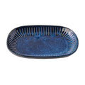Premium Ceramic Oval Plate – Blue Ridged Indigo Glaze 19 x 13cm