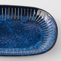 Premium Ceramic Oval Plate – Blue Ridged Indigo Glaze 19 x 13cm