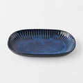 Premium Ceramic Oval Plate – Blue Ridged Indigo Glaze 19 x 13cm