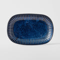 Premium Ceramic Oval Plate – Blue Ridged Indigo Glaze 19 x 13cm