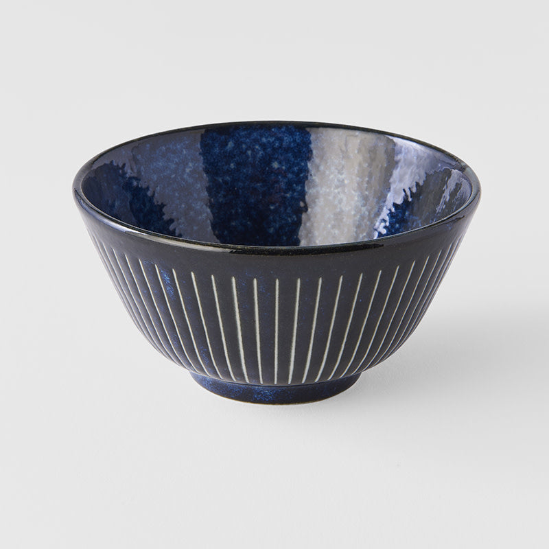 Premium Fluted Rice Bowl – Ridged Indigo Blue Glaze 12cm