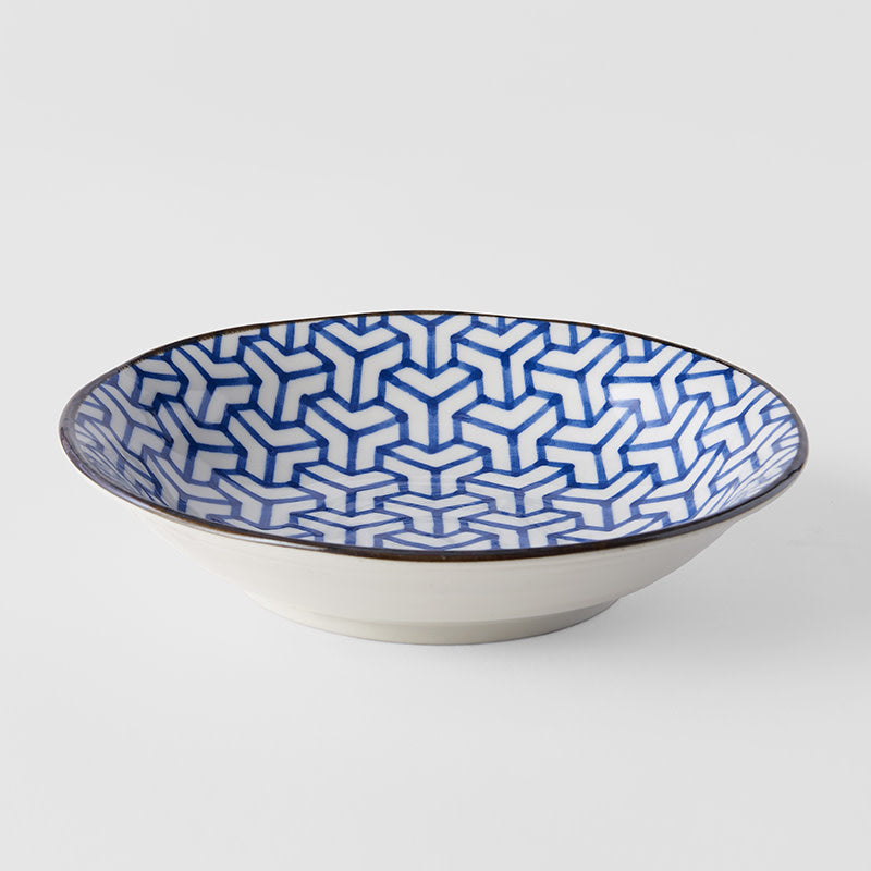 Premium Pasta Bowl – Blue Herringbone Design 20.5cm, 200ml