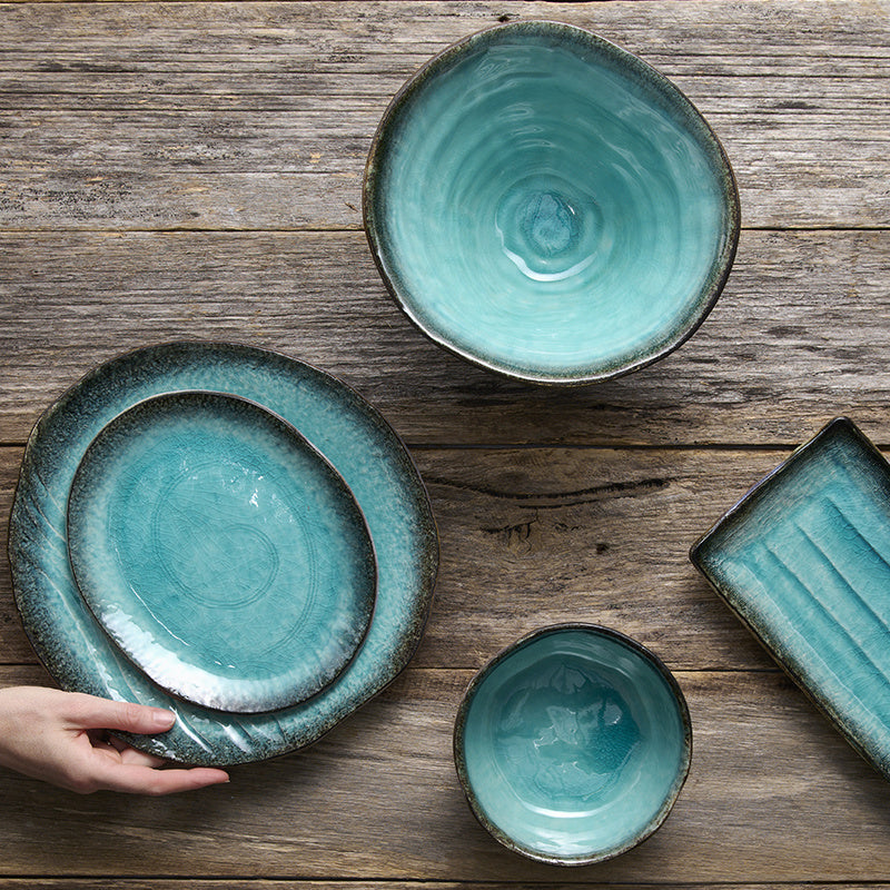 Premium 42cm Sky Blue Glaze Ceramic Serving Platter Dishwasher Safe