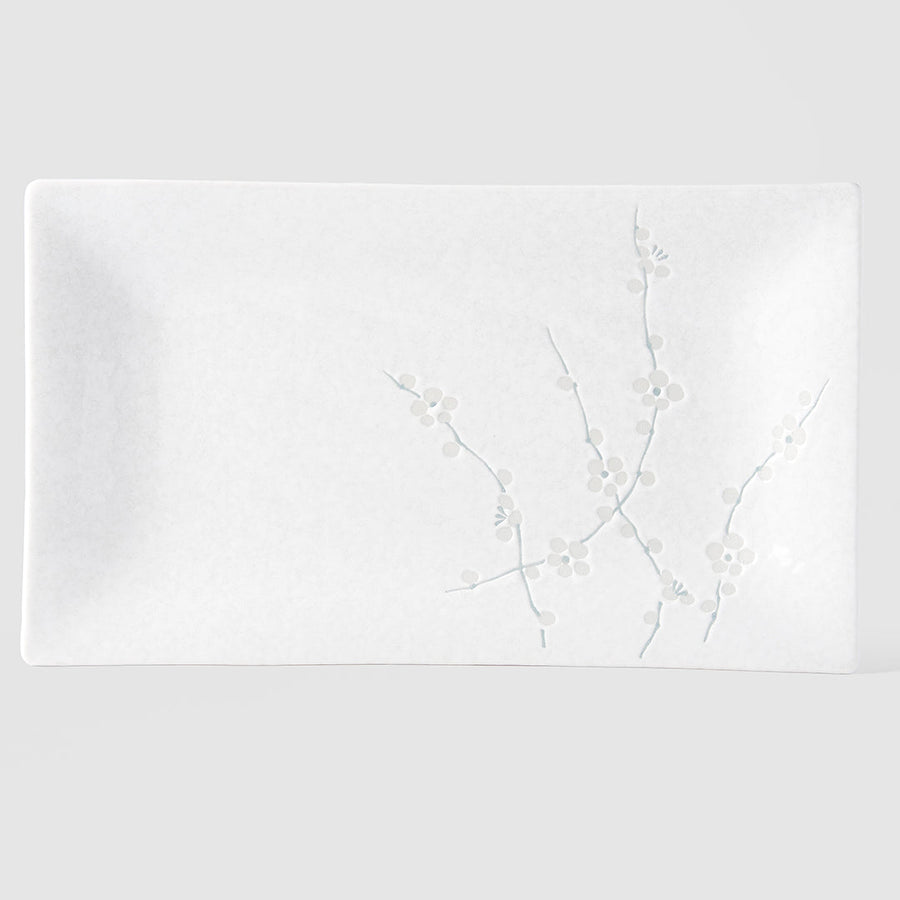 Premium 33cm White Blossom Glaze Rectangular Ceramic Platter Dishwasher Microwave Safe