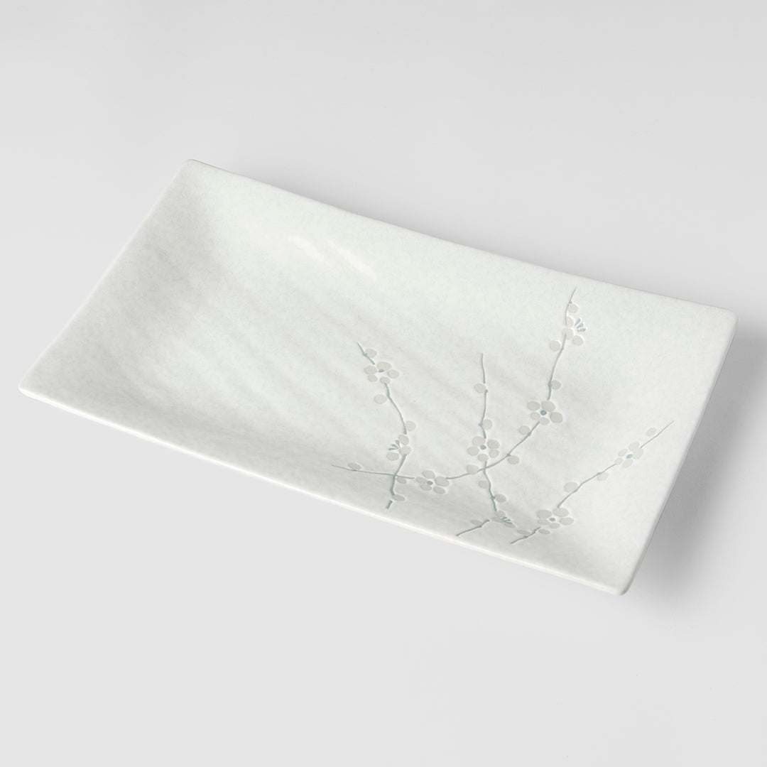 Premium 33cm White Blossom Glaze Rectangular Ceramic Platter Dishwasher Microwave Safe