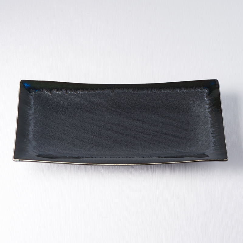 Premium 33cm Matt and Shiny Black Glaze Rectangular Ceramic Platter Dishwasher Microwave Safe