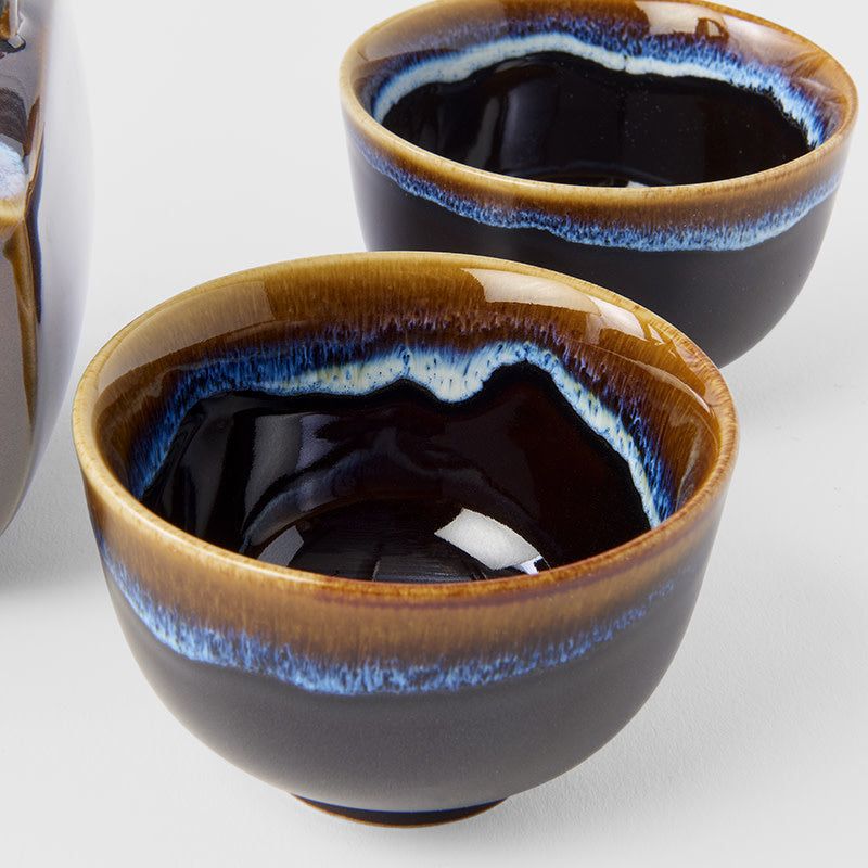 Tea Set 5pcs Tenmokku Bright Blue Glaze - SuperSaverAU - view 3