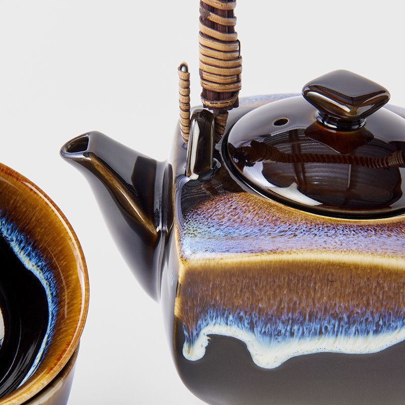 Tea Set 5pcs Tenmokku Bright Blue Glaze - SuperSaverAU - view 4