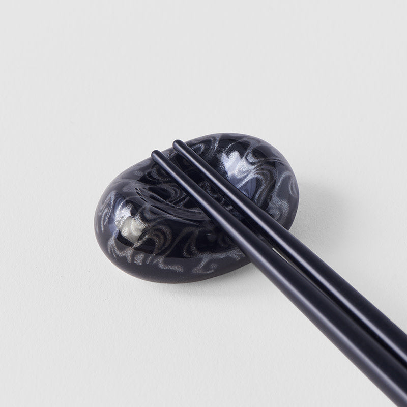 River Pebble Water Swirl Black Glaze Chopstick Rest Dishwasher Microwave Safe