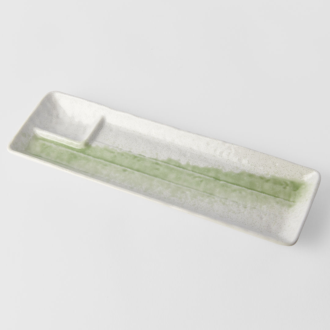 Premium Dumpling Plate – Green Brushstroke Glaze 33cm