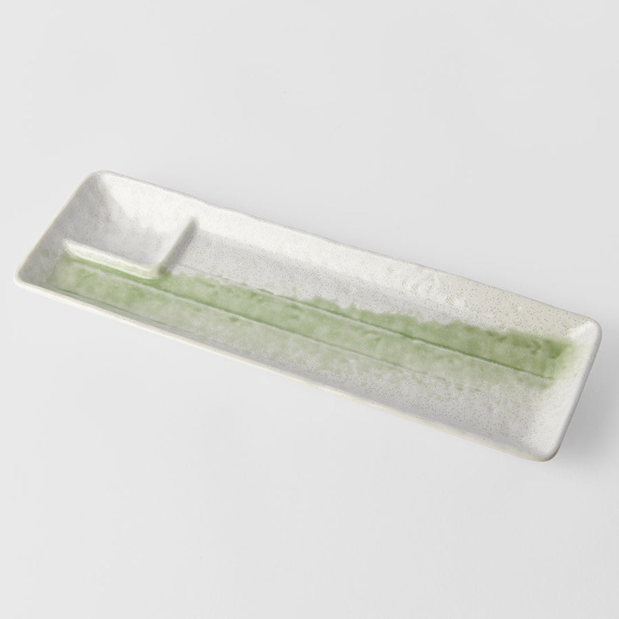 Premium Dumpling Plate – Green Brushstroke Glaze 33cm