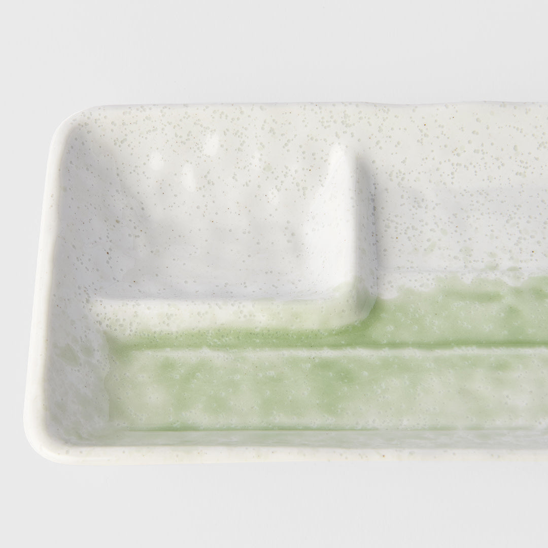 Premium Dumpling Plate – Green Brushstroke Glaze 33cm