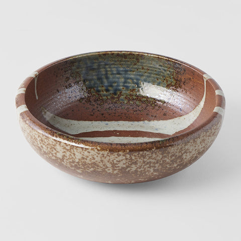 Premium Thick Edge Bowl – Brown Striped Earth Glaze 24cm, 1800ml