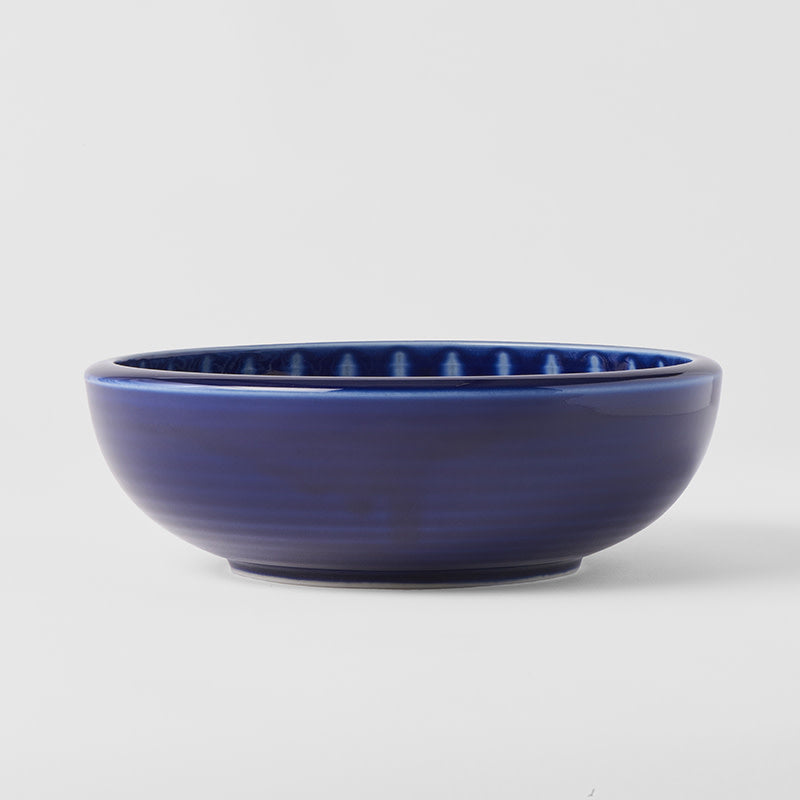 Premium Thick Edge Bowl – Dark Blue Indigo Drip Glaze 24cm, 1800ml