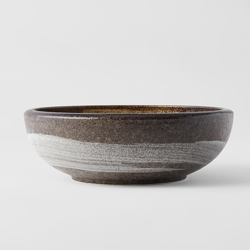 Premium Thick Edge Pasta Bowl – Gold Brushstroke Glaze 1800ml