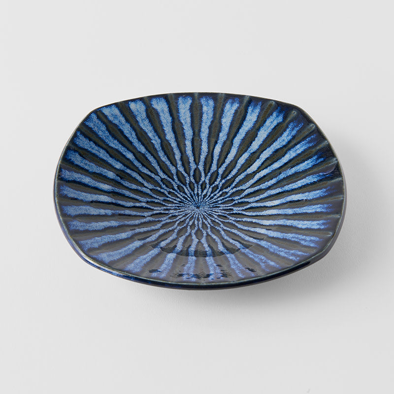 Premium Square Plate – Dark Blue Indigo Drip Glaze 18cm