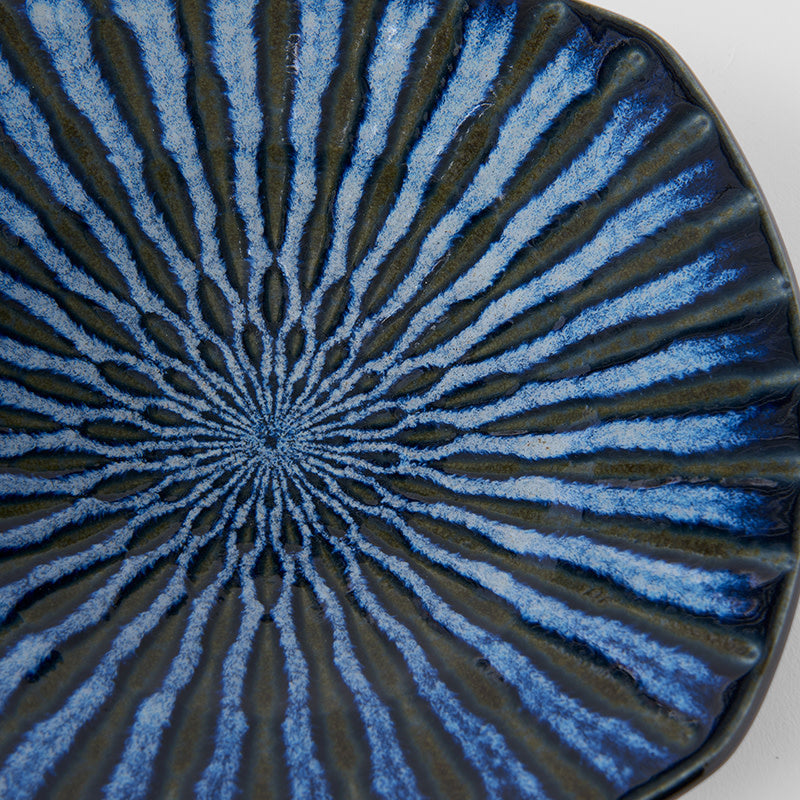 Premium Square Plate – Dark Blue Indigo Drip Glaze 18cm