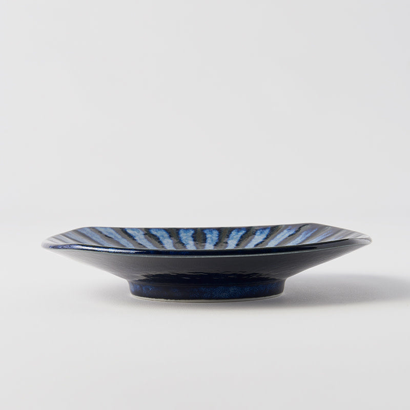 Premium Square Plate – Dark Blue Indigo Drip Glaze 18cm