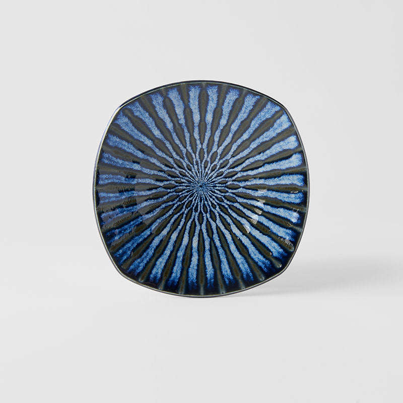Premium Square Plate – Dark Blue Indigo Drip Glaze 18cm