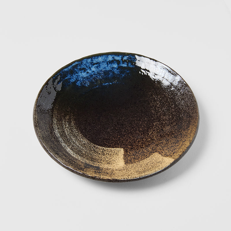Premium Dinner Plate – Black Gold Brushstroke Glaze 24cm