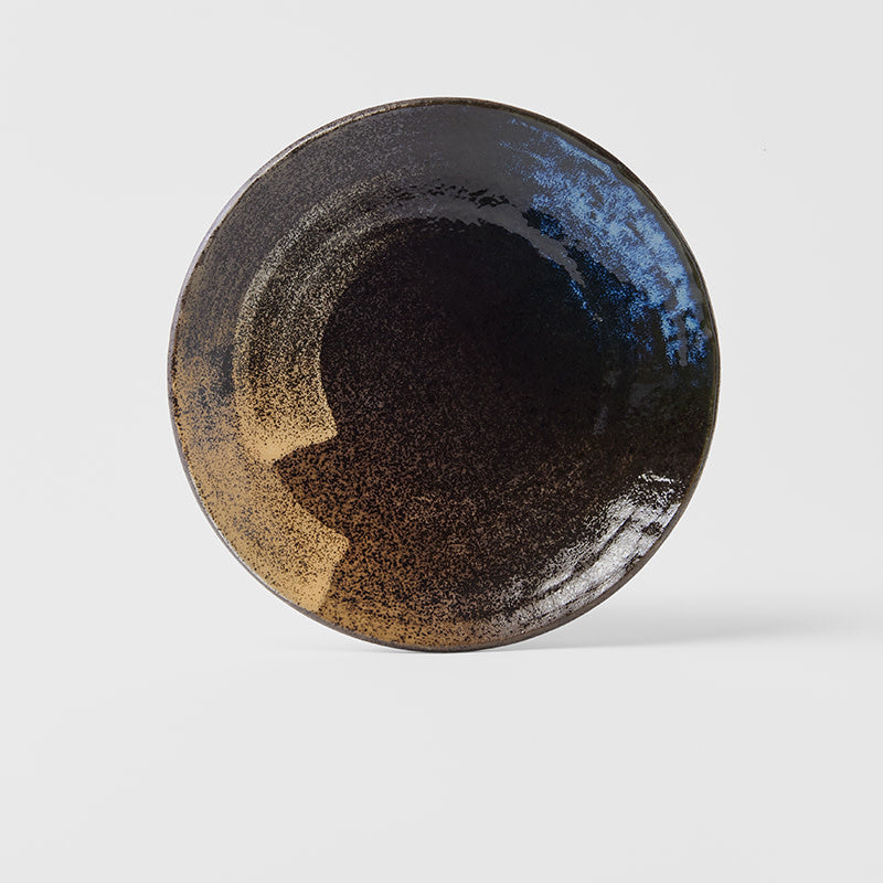 Premium Dinner Plate – Black Gold Brushstroke Glaze 24cm