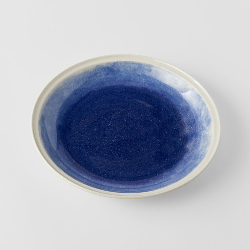 Premium 24.5cm Ocean Blue Glaze Ceramic Pasta Bowl 400ml Dishwasher Microwave Safe