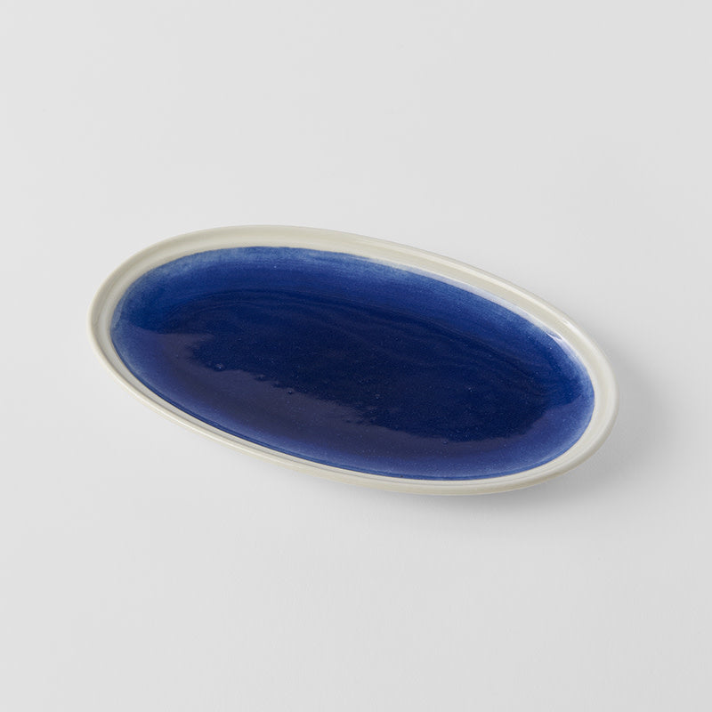 Premium Oval Plate with Ocean Blue Glaze - 22cm